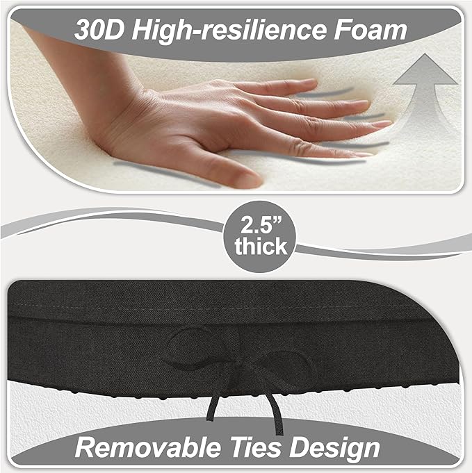 17'' x 16'' x 2.5"Thick Chair Cushions for Dining Chairs, 4 Pack WaterProof Easy Clean Kitchen Chair Pads with Ties and Non-Slip Backing - 30D High Elastic Foam Soft Kitchen Chair Cushions