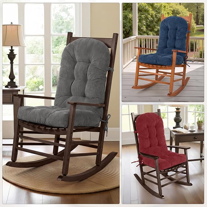 Rocking Chair Cushions Set - Non-Slip Adirondack Chair Cushions with Ties Indoor/Outdoor Rocking Chair Pad for Living Room, Bedroom, Balcony, Office