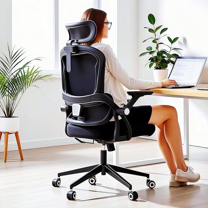Ergonomic Office Chair - 400LB Comfy Desk Chairs with Adjustable Headrest and Lumbar Back Support, Mesh Computer Chairs with Wheels and Arms for Home Office, Study (218Black-With Headrest-NEW)