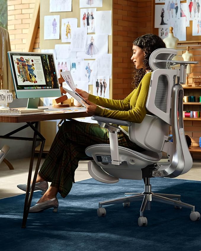 Hbada X7 Smart Ergonomic Chair, Office Chairs, Fully Automated Lumbar Tracking, 4D Adjustable Headrest, 720° Adjustable Armrests, Ventilated Seat Cushion, Swivel, Grey