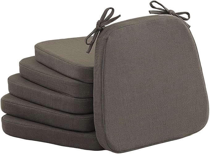 2'' Thick High-Density Foam Indoor Chair Cushions | Dining Chair Pads with Ties, Removable Washable Cover, Kitchen Chair Cushions 17"x16", Dark Brown 6 Pack