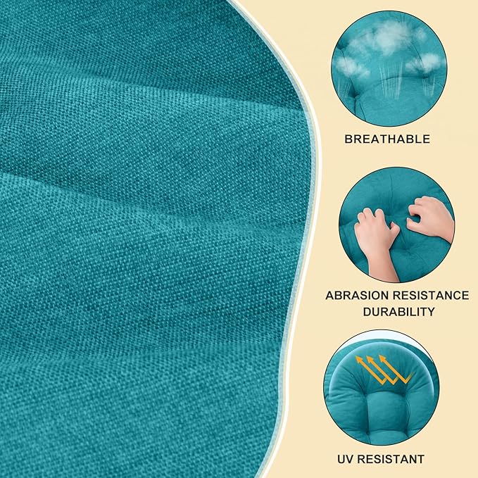 Rocking Chair Cushion - Chenille Fabric, High-Density Sponge, Durable Comfort Double-Sided Tufted Seat Pads with Ties, Chenille︱Blue, 44x19x4 inch