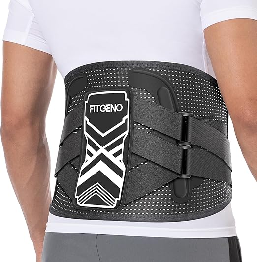 Fit Geno Back Brace for Lower Back Pain Relief: Adjustable Support with Ergonomic Lumbar Pad for Herniated Disc Sciatica and Lumbar Strain - Breathable Design for Men & Women (Medium)