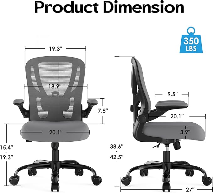 Office Chair Ergonomic Desk Chair - Mesh Computer Chair Breathable Task Chair with Wheels Adjustable Lumbar Support Home Desk Office Chairs with Flip up Armrest Gray 8 Pack