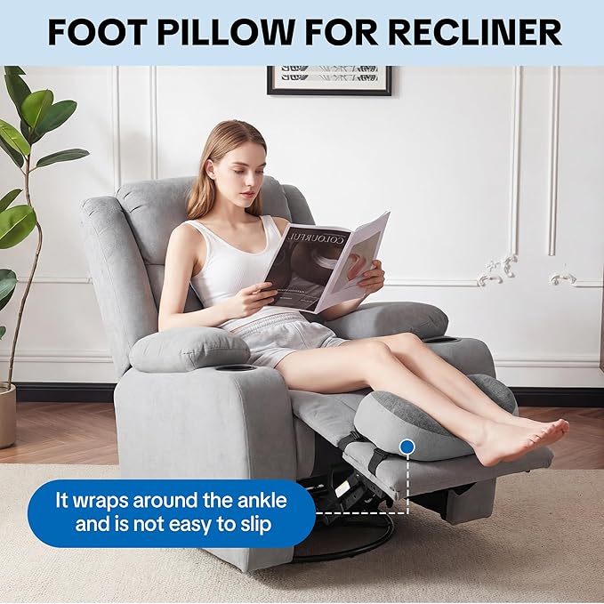 ROYALAY Ergonomic Recliner Leg Rest Cushion with 2 Adjustable Straps, Half-Covered Foot Pillow for Recliner, Memory Foam High Chair Foot Rest for Office