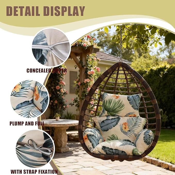 Patio Hanging Egg Chair Cushion Replacement Soft Swing Basket Chair Pads Large Swing Back Pillow for Living Room Porch Balcony Coffee