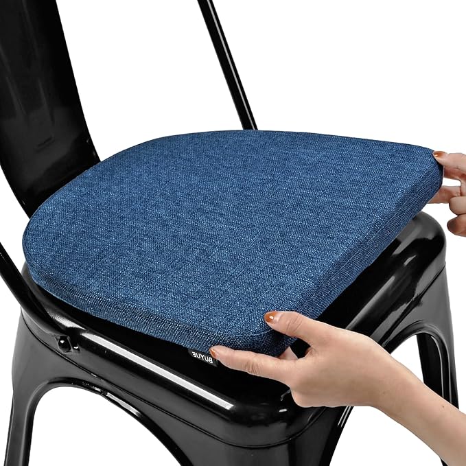 BUYUE Friendly Woven Fabric 14x14 Magnetic Cushion for Metal Chair 1 Piece, Enhanced Anti-Slip Seat Pad for Dining Kitchen Café Stackable Chair (U-Shape, Dark Blue, 1 Count)