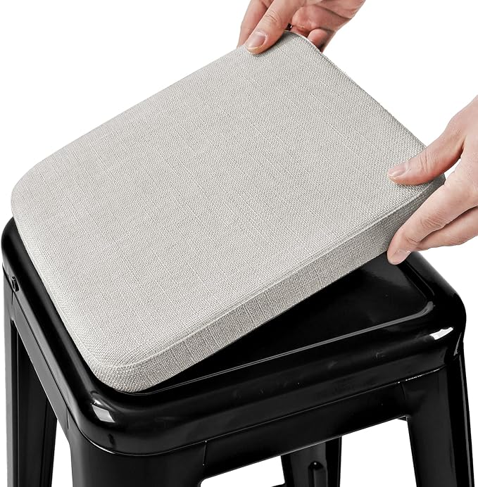 BUYUE Friendly Woven Fabric Magnetic Bar Stool Cushion 1 Piece, Enhanced Anti-Slip Breathable Small Chair Seat Pad for Café Bistro Stackable Metal Stool (Square, Light Grey, 1)