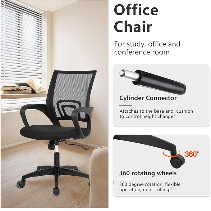 PayLessHere Home Office Chair Desk Computer Chair Adjustable Ergonomic Lumbar Support Armrest Executive with High Density Mesh 360 Degree Swivel for Adults,Black