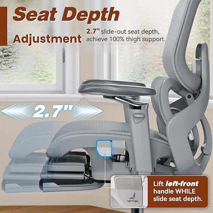GABRYLLY Ergonomic Mesh Office Chair with Footrest - Big and Tall Desk Chair with 5-Level Adjustable Back Support, Comfy Sliding Seat, 3D Headrest, 4D Armrest, 150° Tilt Computer Executive Chair