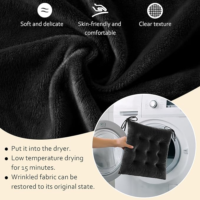 ELFJOY Rocking Chair Cushion Large Rocking Chair Pads with Ties Premium Tufted High Back and Seat Cushion 2 Piece Set Black