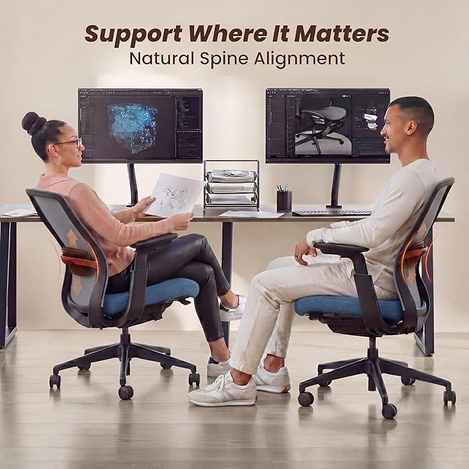 COLAMY Office Chair Set of 2, Easy Wire-Control Desk Chair with Sliding Seat Depth & Thick Padded Lumbar Support, Heavy Duty 300 LBS High Back Mesh Computer Chair for Home Workstation,Blue