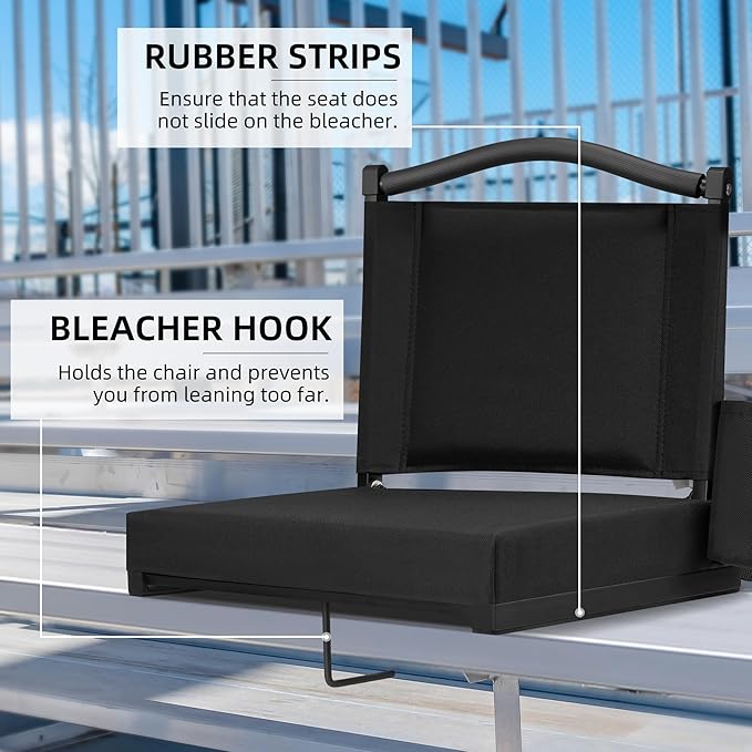 HABUTWAY Stadium Seats with Back Support and Thick Cushion Bleacher Seats with Backs and Cushion Wide, Stadium Chairs Include Shoulder Strap and Pocket, Perfect for Sports Events