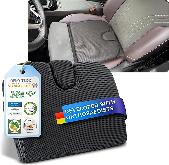 Healthfix® Car Seat Wedge Cushion | Orthopedic Memory Foam Car Seat Wedge Pillow for Driving Comfort & Posture | Seat Riser Cushion for Short Drivers & Back Pain Relief (Firm (185-300 lbs))