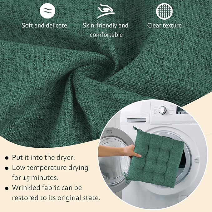 ELFJOY Rocking Chair Cushion Large Rocking Chair Pads with Ties Premium Linen High Back and Seat Cushion 2 Piece Set Linen Green