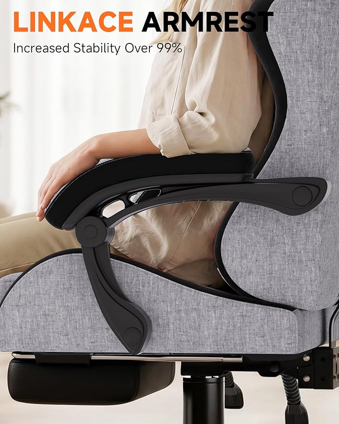 GTPLAYER Gaming Chair with Footrest, Computer Gaming Chair for Adults and Kids, Height Adjustable Gamer Chair with 90-155° Recline & Removable Headrest Lumbar Support,Linen Fabric Gray-Black