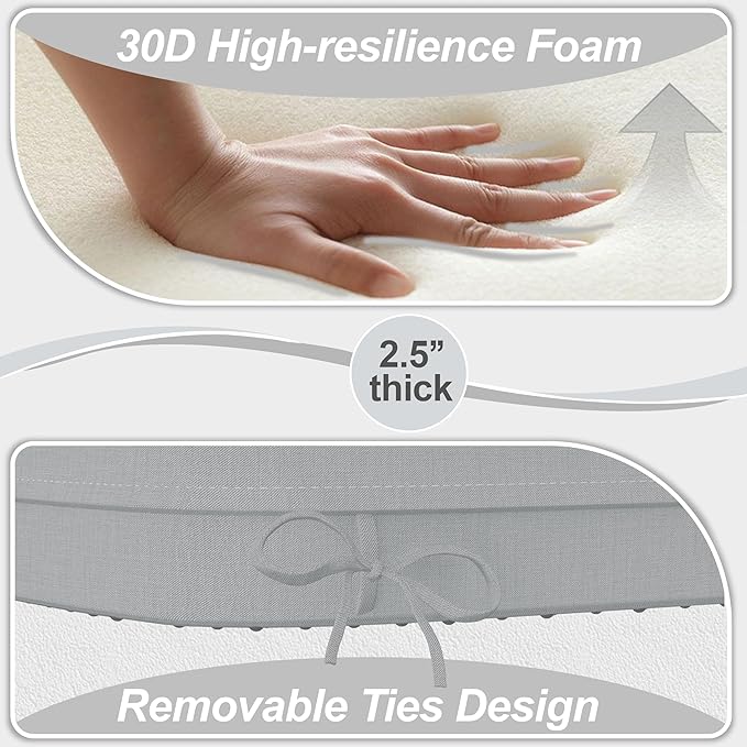 17'' x 16'' x 2.5"Thick Chair Cushions for Dining Chairs, 6 Pack WaterProof Easy Clean Kitchen Chair Pads with Ties and Non-Slip Backing - 30D High Elastic Foam Soft Kitchen Chair Cushions