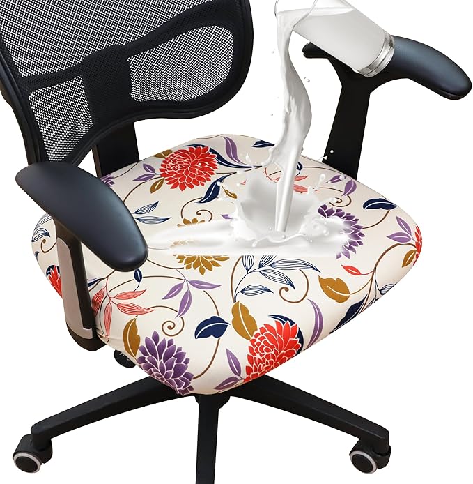 FORCHEER Waterproof Office Chair Seat Cover 20x20 1 Piece Strechable Floral Computer Desk Chair Seat Slip Cover Washable Replacement