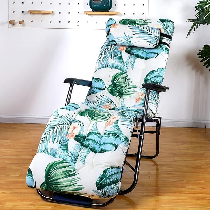 Wesiti Lounge Cushion 67 x 21 Inch Lounger Chair Cushion Indoor Outdoor Patio Chaise Pad Replacement Rocking Mat for Furniture Sofa Non Slip Floral Thick High Back Chair Pads with Headrest 8 Ties