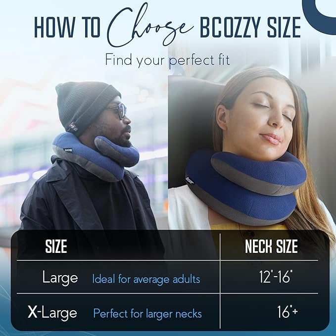 BCOZZY Organic Cotton Double Support Neck Pillow for Travel - 3 Ergonomic Positions for Head, Neck, and Chin Comfort - Ideal for Sleeping Upright on Flights, Cars, and at Home – Large, Gray