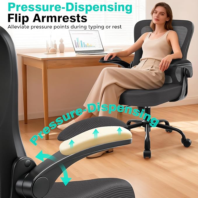 AreShark Office Chair - Ergonomic Breathable Mesh Desk Chair with Adjustable Lumbar Support and Flip-up Armrests - Executive High Back Rolling Swivel Comfortable Computer Gaming Chair for Home Office