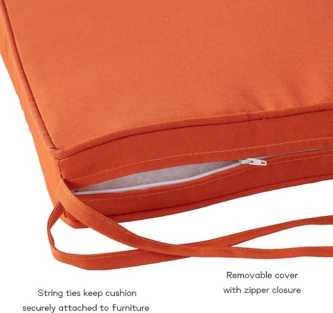 Outdoor 18 inch Square Patio Dining Chair Pads – Comfortable Fiber-Filled Seat Cushions with Ties, Reversible Polyester Fabric - Rust, Set of 4