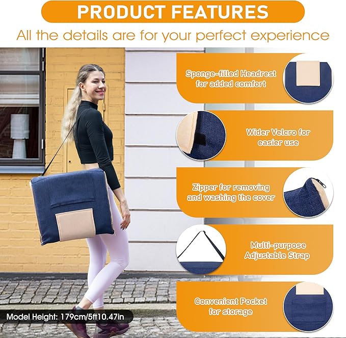 FASTMOMENT 14-Position Adjustable Floor Chair with Back Support - Portable Gound Seating for Adults & Kids, Foldable Meditation Chair with Japanese KOYO Bearings & Washable Linen Cover (Blue)