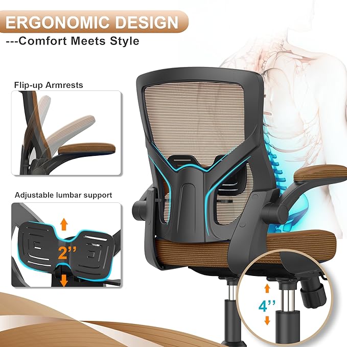 CYKOV Office Chair, High Back Desk Chair Adjustable Height and Ergonomic Design Home Office Computer Chair Executive Lumbar Support Padded Flip-up Armrest Swivel Task Chair