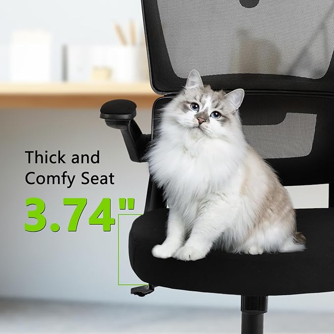 Redragon Ergonomic Office Chair, High Mesh Back Home Desk Chair with Adjustable Headrest, Flip-Up Arms, 90-120° Tilt Rocking and Wide Cushion, Big and Tall Chairs for Man Woman, Black