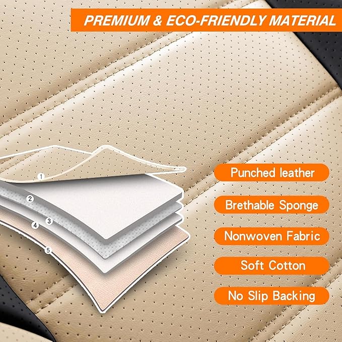 MINGBRON Seat Covers, Car Seat Covers Front Seats, Car Seat Cover, Car Seat Protector Waterproof, Car Seat Cushion Nappa Leather, Beige Seat Covers Carseat Cover Universal Fit for Most Cars