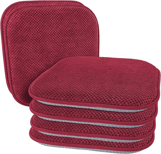 Wine Red Chairs Cushions for Dining Chairs 6 Pack Non Slip Foam Kitchen Seat Cushions Washable Soft Thick Patio Pads Large Wooden Metal Tapered Chair Cushions,17" x 15"