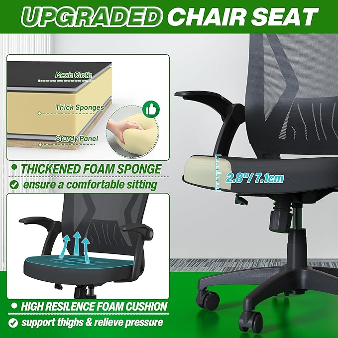 Ergonomic Model Rolling Home Office Computer Desk Chair with Flip Up Arms Lumbar Support for Work Study Adult and Student