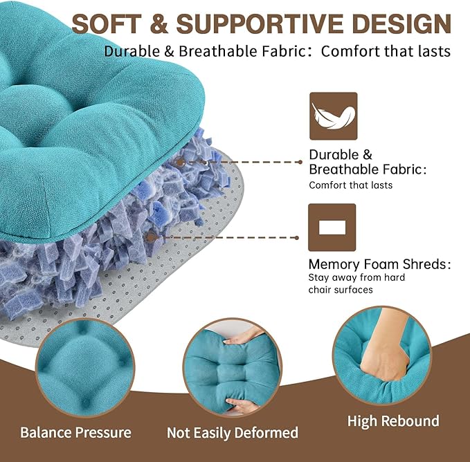 BETU Chair Cushions for Dining Chairs Set of 4,3.5" Thick Kitchen Table Chair Pads with Ties,Non Slip Backing and Covers, Seat Cushion for Dining Room,Bar,Patio Chairs,15.5"X15.5"X3.5",Teal