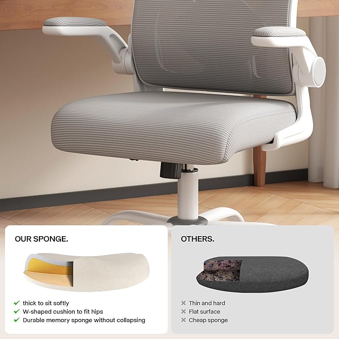 Office Chair, Ergonomic Desk Chair with Adjustable Lumbar Support Flip-up Arms,Comfortable Swivel Mesh Back Computer Chair Executive Task Chair for Home Office Use (Grey)