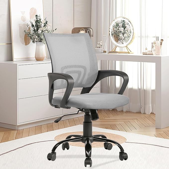 PayLessHere Office Computer Chair Ergonomic Cheap Desk Chair Adjustable Comfortable Mid Back Task Rolling Swivel with Lumbar Support for Home Office, Grey