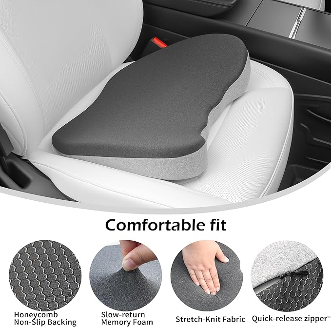 Car Seat Cushion, 2 in 1 Wedge Car Cushions or Lumbar Support for Driving, Extra Large Memory Foam Seat Cushion for Sciatica Pain Relief, Driver Seat Cushion for Car Truck, Black