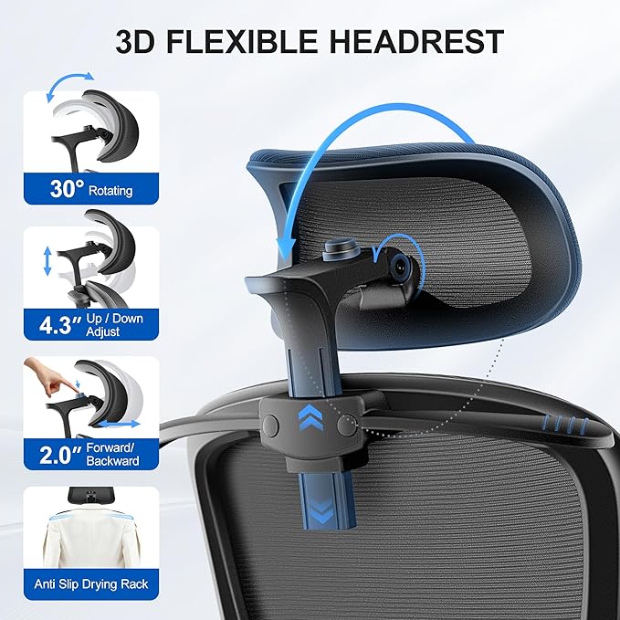 ALLGOD Ergonomic Office Chair, Mesh Desk Chair with Lumbar Support, High Back Home Office Chair with Adjustable Headrest and Flip-Up Arms, Comfortable Computer Chair, Thick Cushion,Black-4 Pack