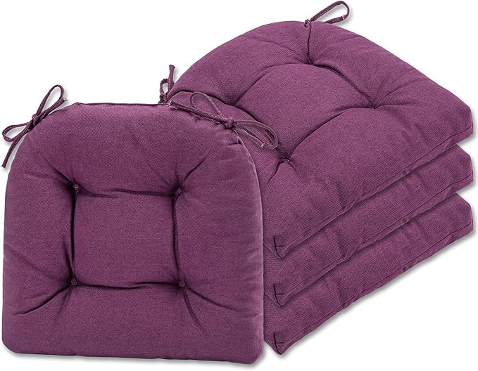SQUARE MOON Chair Cushions for Dining Chairs, 3 Inch Thick Comfortable Kitchen Chair Pads, Dining Room Seat Cushions with Ties, Machine Washable, 17" x 16" x 3", 4/Pack, Purple