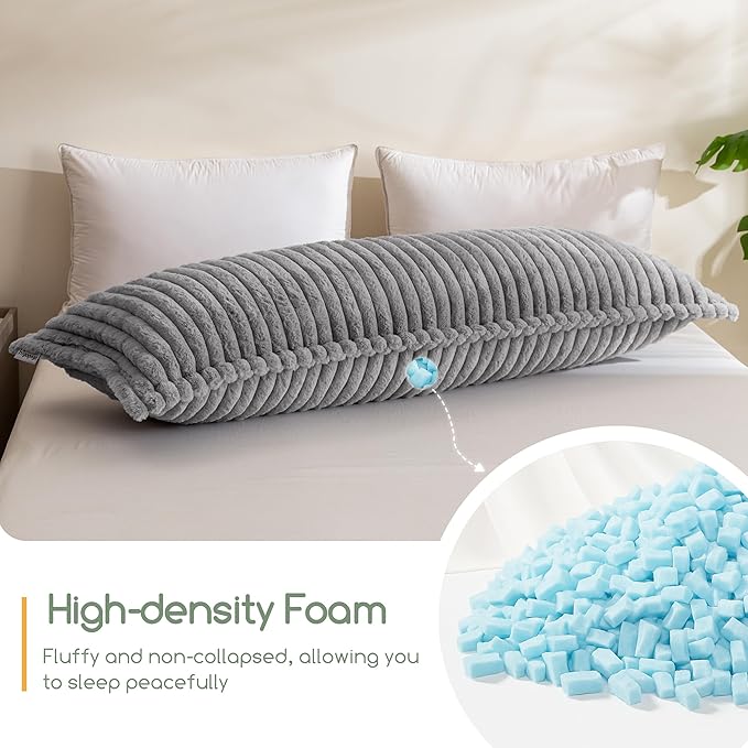 HIGOGOGO Memory Foam Body Pillow, Thickened Large Long Bed Pillow for Adults, Full Body Pillow with Removable Pillow Cover(20x54 Inch),Grey
