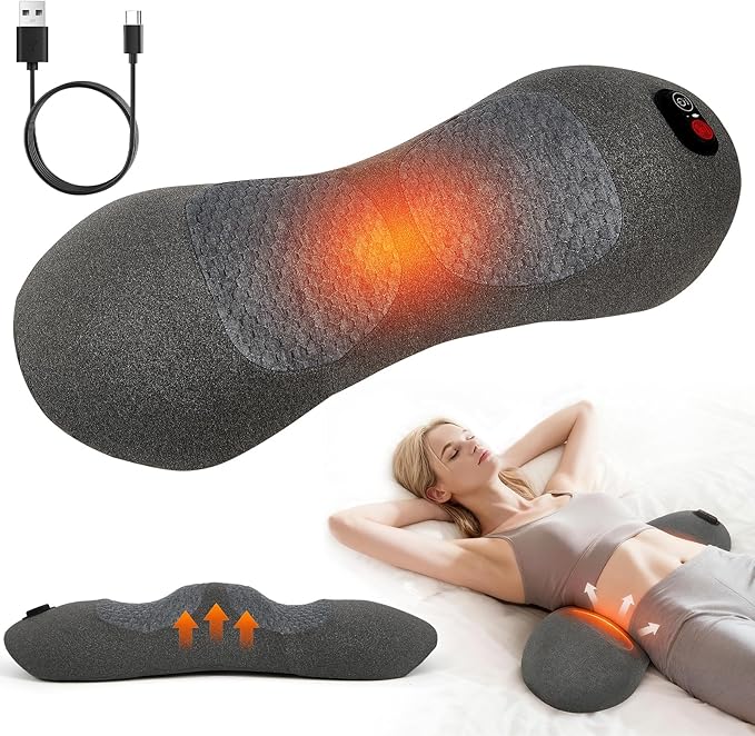 Electric Lumbar Massager Support Pillow 3 in 1 with Adjustable Height for Bed and Chair, Back Massager with Heat, Massage for Pain Relief Deep Tissue, Waist Wedge Bolster