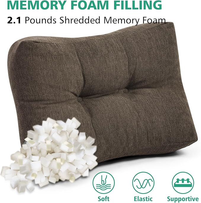 Shinnwa Lumbar Support Pillow for Office Chair, Memory Foam Back Support Pillow for Back Pain Relief, Car, Chair and Couch, 17.5 x 11.5 x 5.5in, Brown