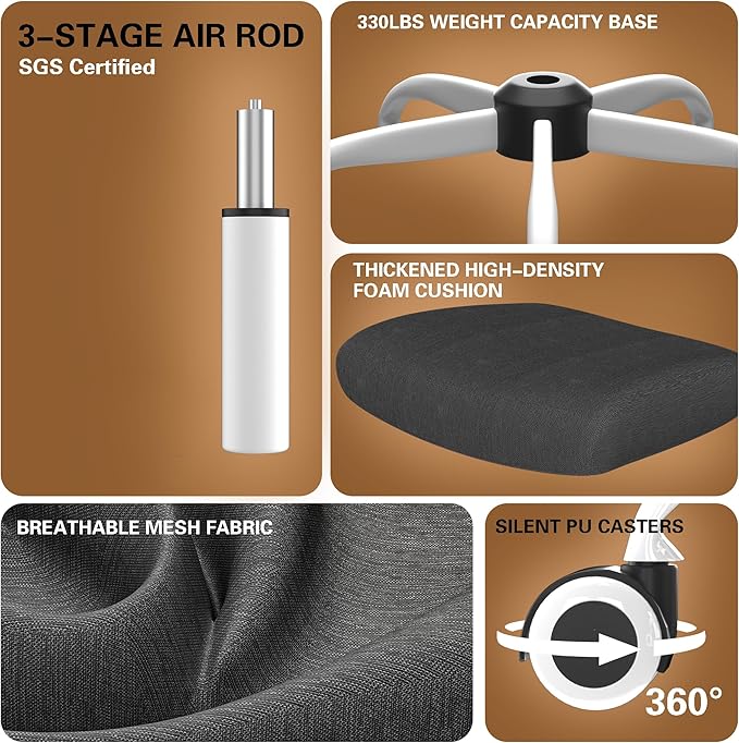 Ergonomic Office Chair - High Back Desk Chair with Adjustable Lumbar Support, Breathable Mesh Back, 330LBS Capacity, Easy Assembly, for Home Office Executive Computer Task