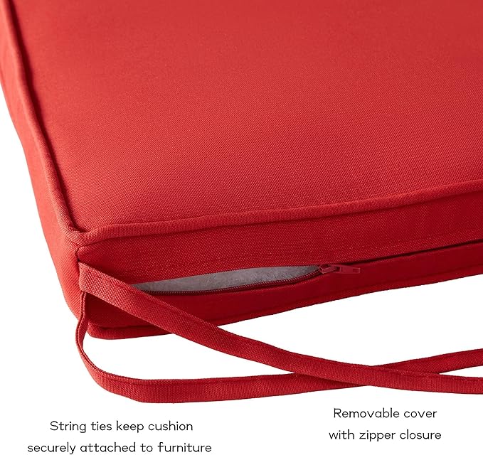 Outdoor 18 inch Square Patio Dining Chair Pads – Comfortable Fiber-Filled Seat Cushions with Ties, Reversible Polyester Fabric - Salsa Red, Set of 2