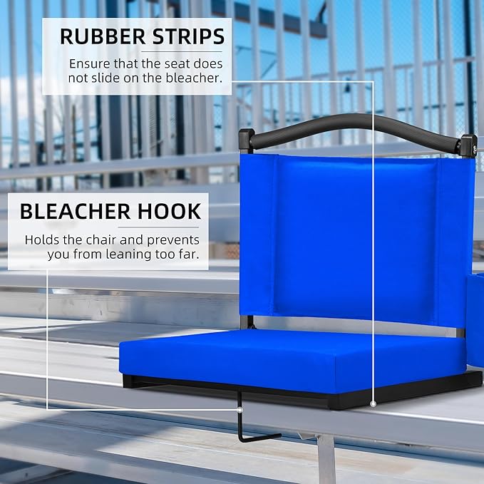 HABUTWAY Stadium Seats with Back Support and Thick Cushion Bleacher Seats with Backs and Cushion Wide, Stadium Chairs Include Shoulder Strap and Pocket, Perfect for Sports Events