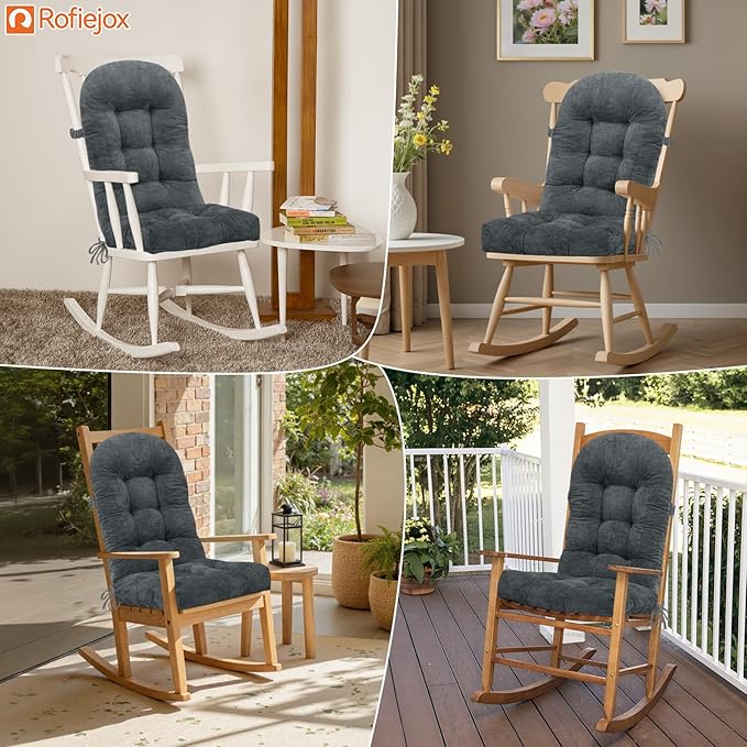 Rocking Chair Cushion - Chenille Fabric, High-Density Sponge, Durable Comfort Double-Sided Tufted Seat Pads with Ties, Chenille︱Dark Gray, 44x19x4 inch