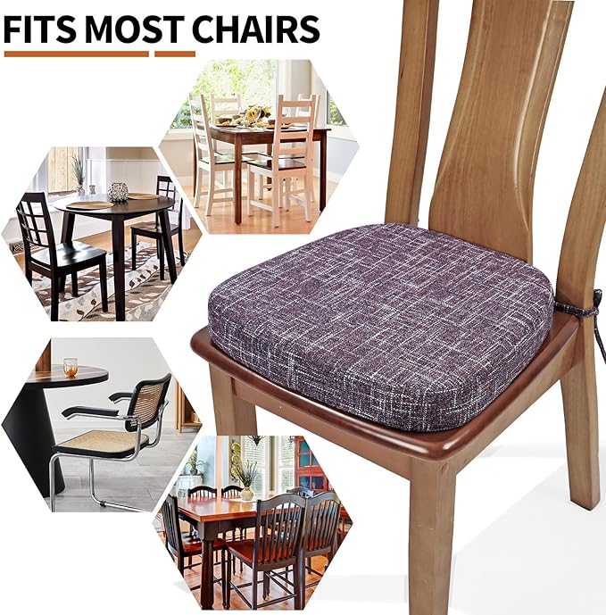SINOSSO Thickened 2.5" Dining Chair Cushion, Soft Blended High Density Support Foam Kitchen Seat Cushion with Ties, U-Shaped Non-Slip Indoor Chair Pad, 16.5" x 16", 1 PCS, Purple