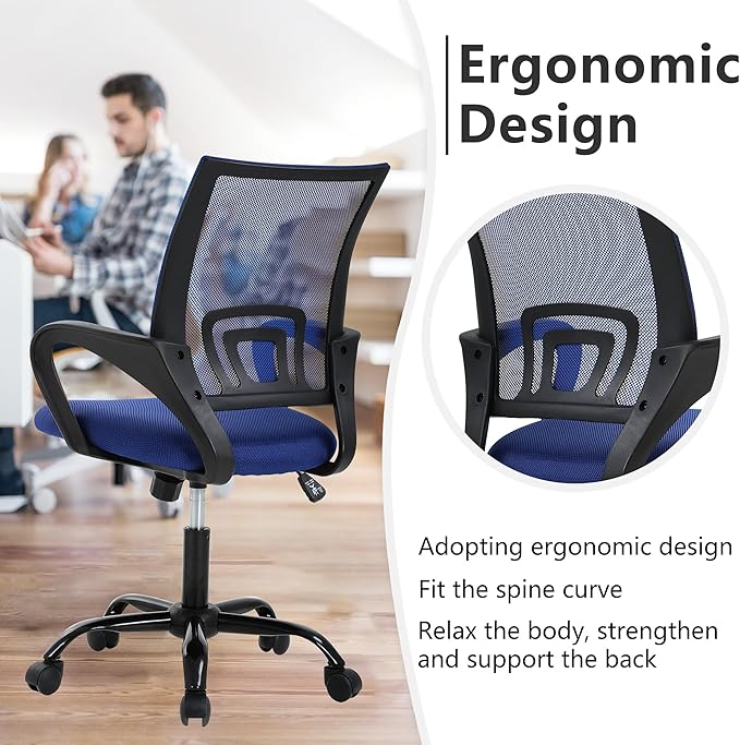 PayLessHere Office Computer Chair Ergonomic Cheap Desk Chair Adjustable Comfortable Mid Back Task Rolling Swivel with Lumbar Support for Home Office (Pack of 2, Blue)