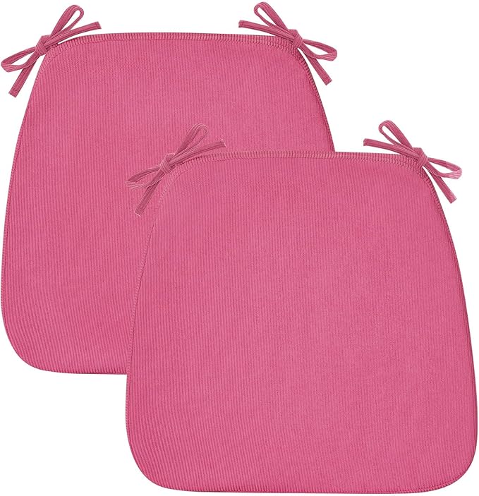 2'' Thick High-Density Foam Indoor Chair Cushions | Dining Chair Pads with Ties, Removable Washable Cover, Kitchen Chair Cushions 17"x16",Rose Red 2 Pack