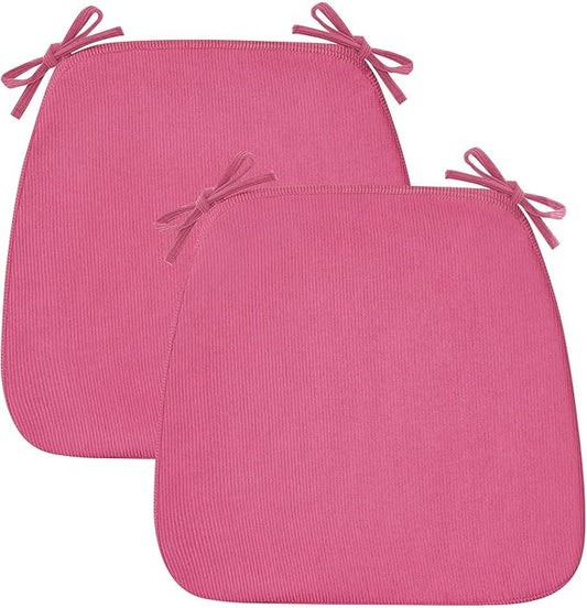 2'' Thick High-Density Foam Indoor Chair Cushions | Dining Chair Pads with Ties, Removable Washable Cover, Kitchen Chair Cushions 17"x16",Rose Red 2 Pack