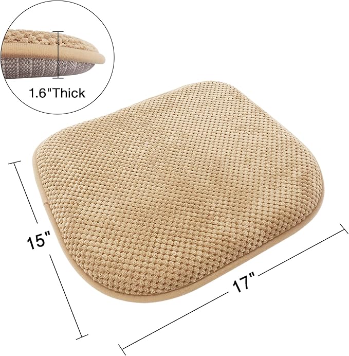 Khaki Kitchen Dining Chairs Cushions Set of 4 Non Slip Foam Patio Seat Cushions Washable Soft Thick Pads Large Wooden Metal Chair Cushions,17" x 15"